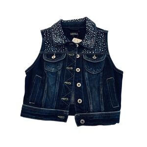 Forever 21 cropped denim vest S sparkly studded NEW bling
